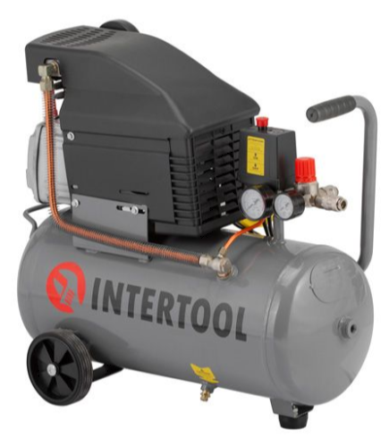 Компрессор, 24 л, 1,5 кВт, 220 В, 8 атм, 206 л/мин, 80 дБ INTERTOOL PT-0010 PT-0010 фото