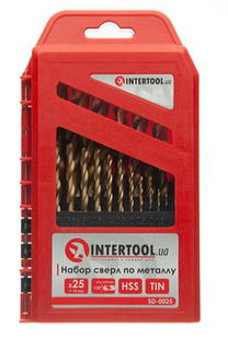 Набор сверл по металлу DIN338 HSS, 25 шт. (1,0-13,0 мм), покрытие Ti INTERTOOL SD-0025 SD-0025 фото